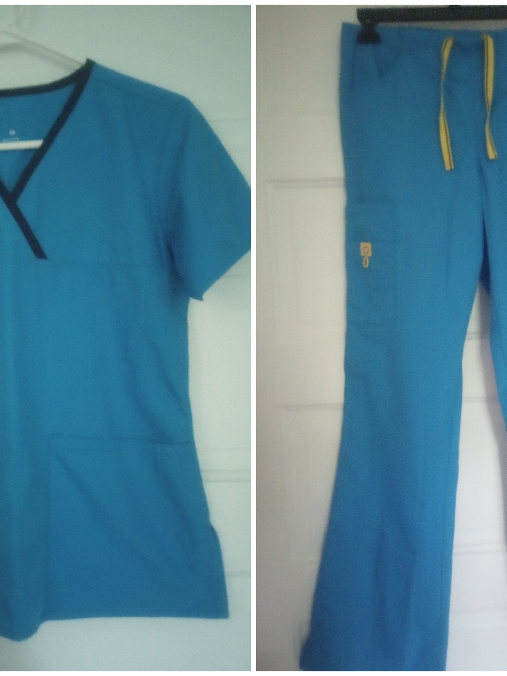 Blue Women's Medical Scrub Set with Contrast Trim